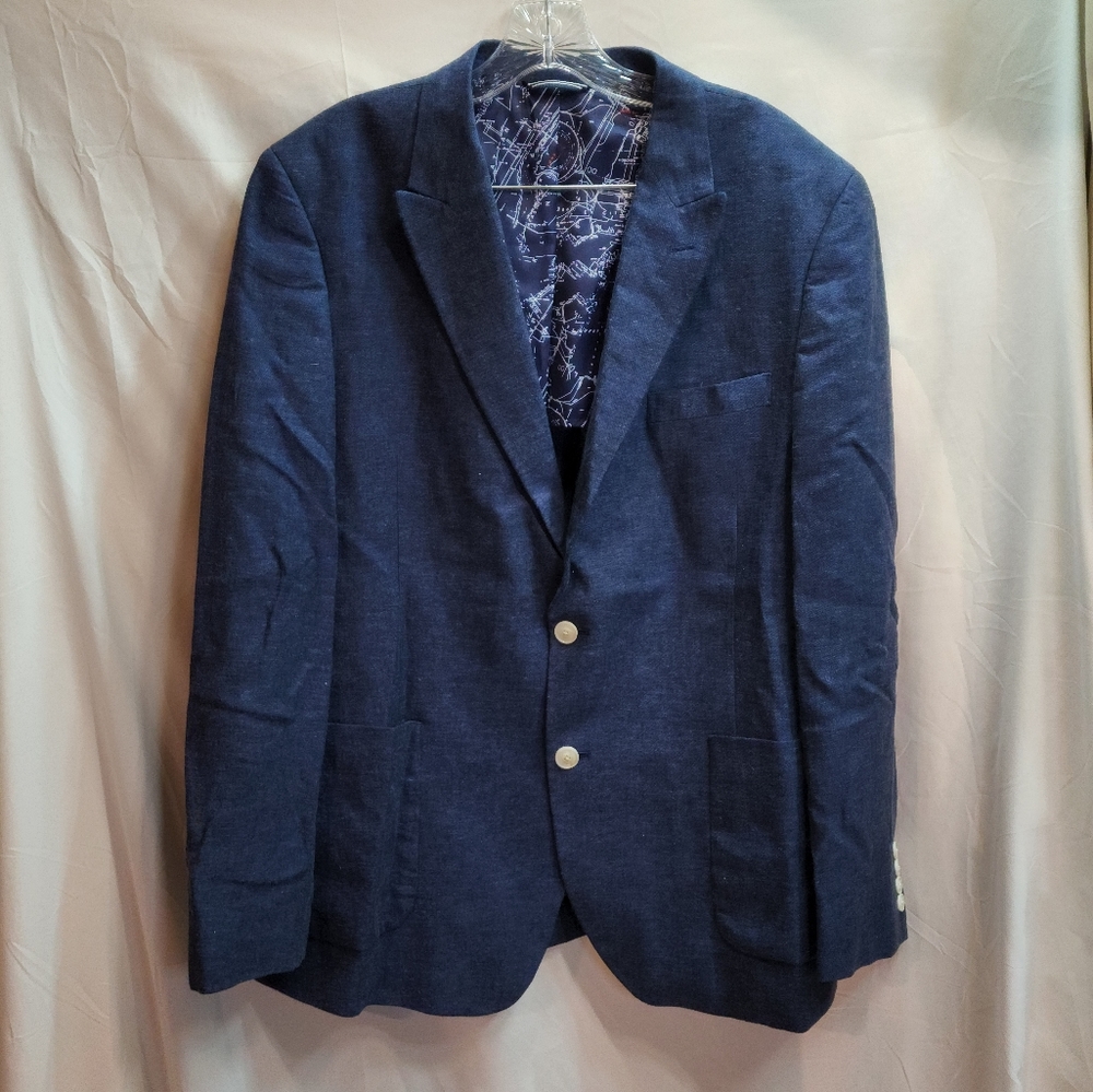 Nautica Blue Linen Blend Sport Coat, Size 44R